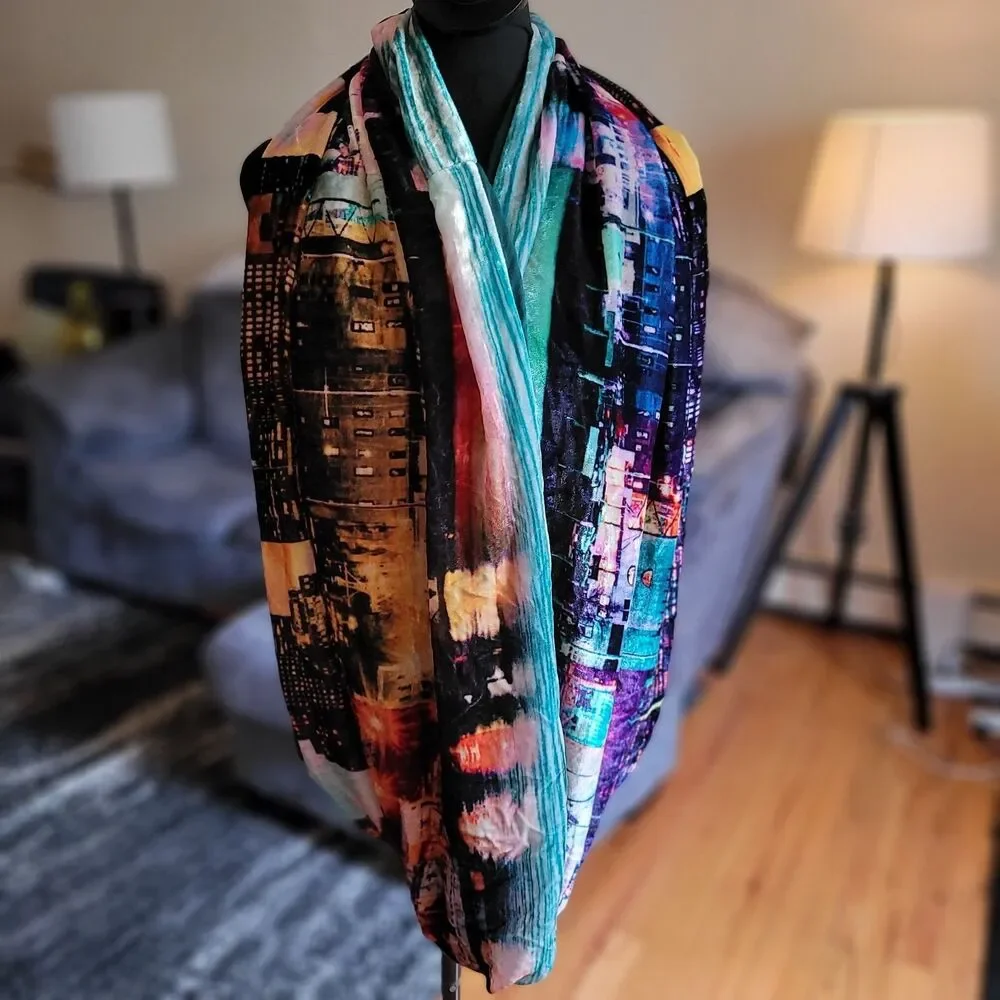 Cynthia Rowley Multicolor City Landscape Infinity Scarf One Size Fits All EUC
